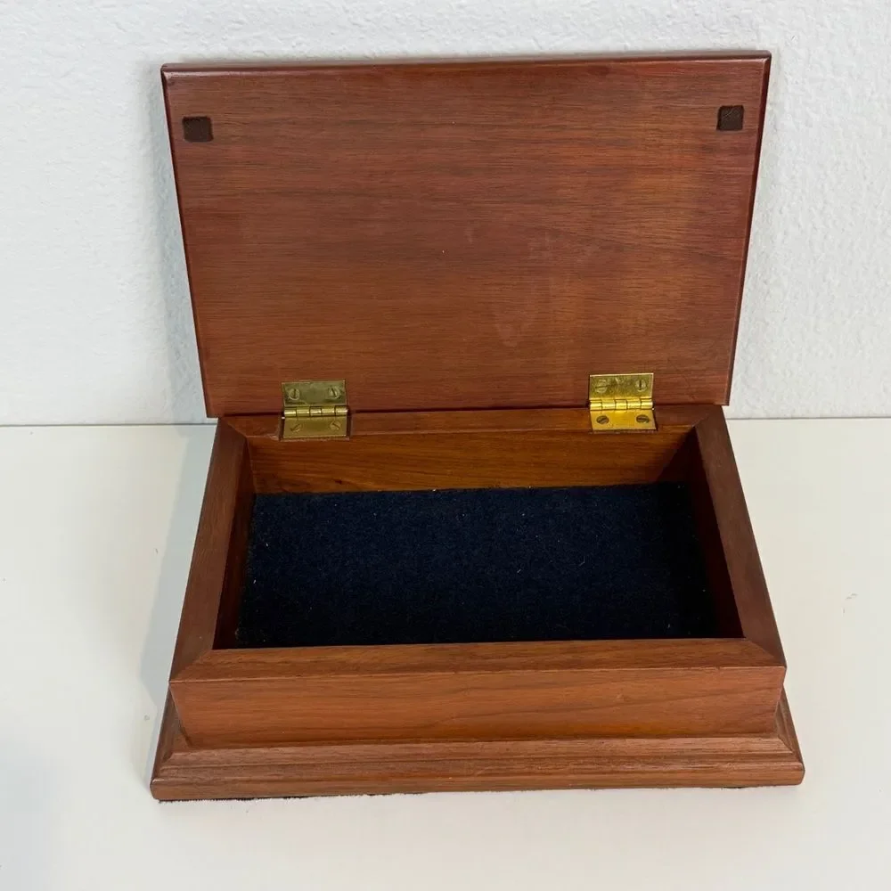 Walnut Rose Inlaid Wooden Trinket Box 9x6